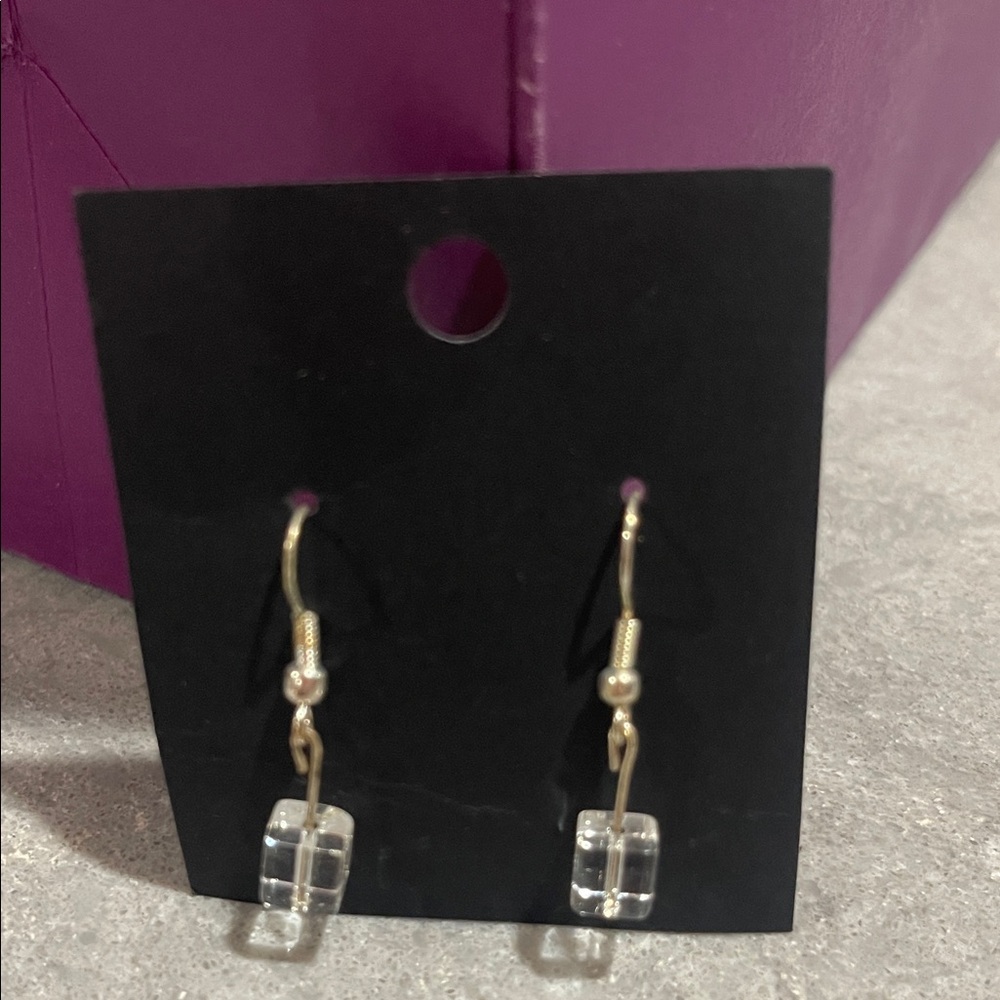 Lucite Gold and Clear Cube Earrings